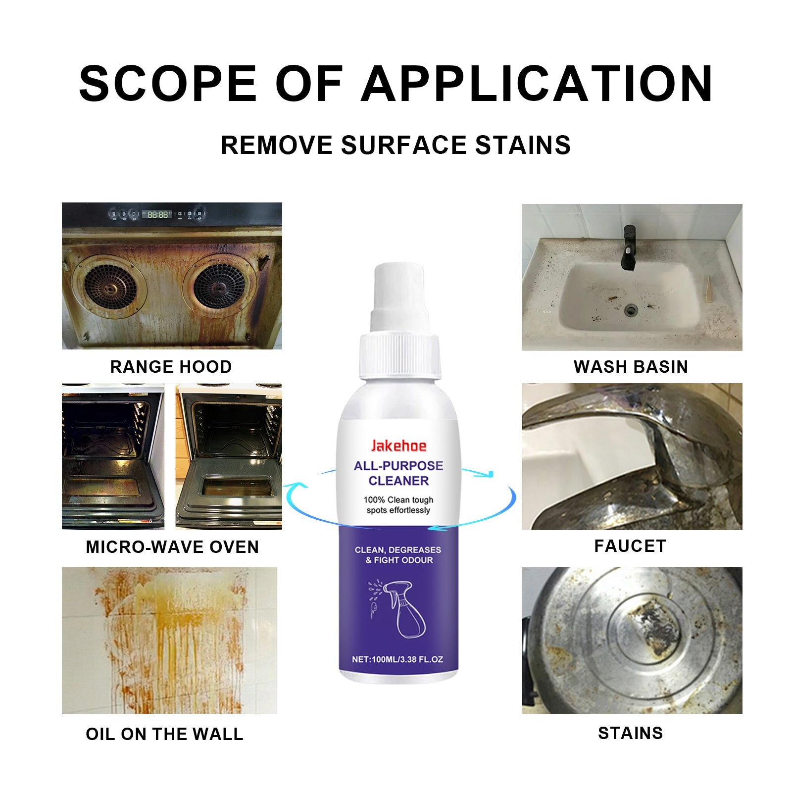 All Purpose Cleaner, Kitchen Dust Stains Heavy Oil Cleaning And Rust Removal Spray