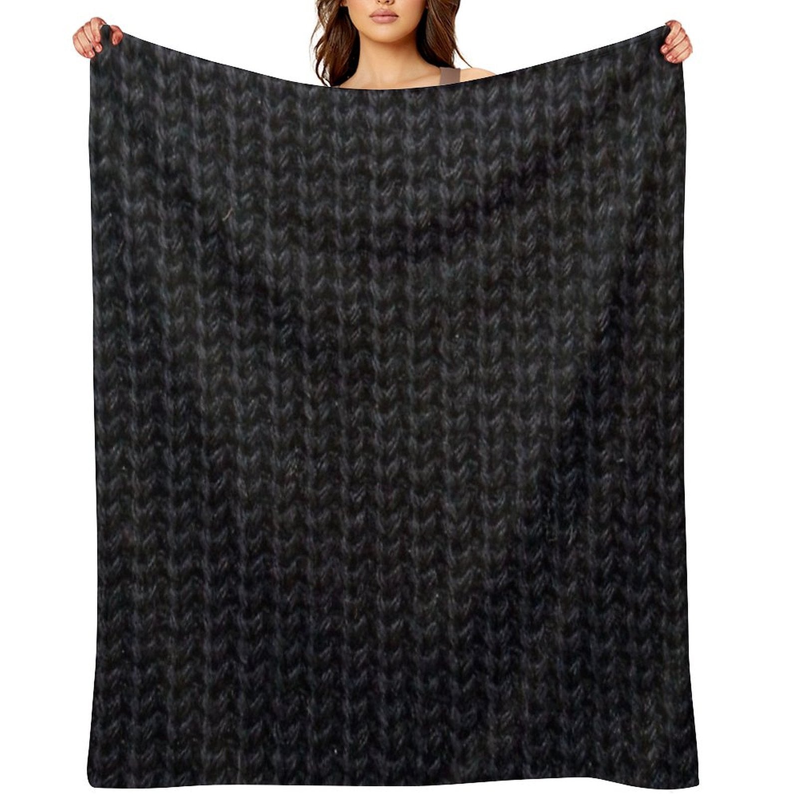 Black Knitted Wool Gift-ready Throw Blanket