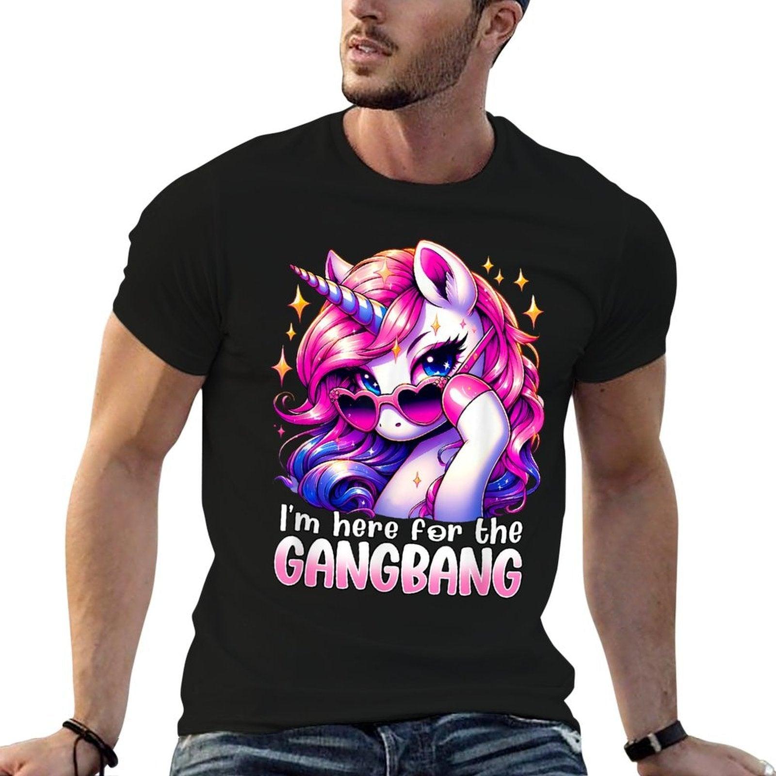 Embarrassing Crude Humor Adult Raunchy Gag I'M HERE FOR THE GANGBANG Funny Inappropriate Sex Humor Joke Unisex-Adults Purple T-Shirt