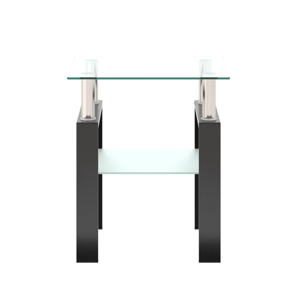 1-Piece Modern Tempered Glass Tea Table Coffee Table End Table, Square Table for Living Room, Transparent/Black