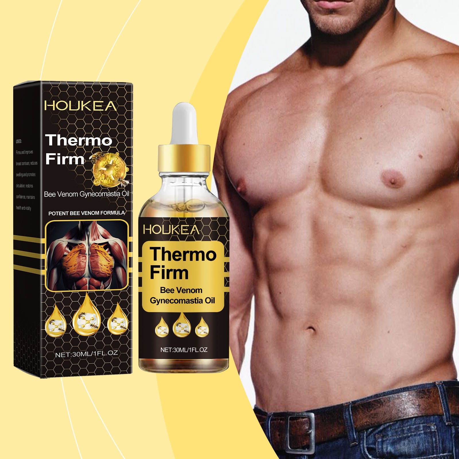 Bee Venom Men's Chest Care Oil Men's Improved Chest Contour Massage Care Essential Oil