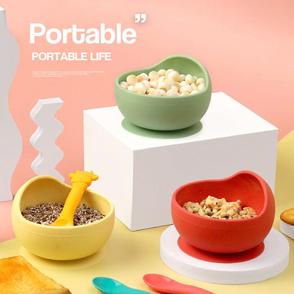 Children's Full Silicone Bowl Sucker Learning To Eat Training Meal Bowl Adsorption Baby Spoon Fork Meal Set Kindergarten Bowl Plate