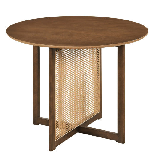 37.5 Inch Round Dining Table with Cross Pedestal Base-Walnut