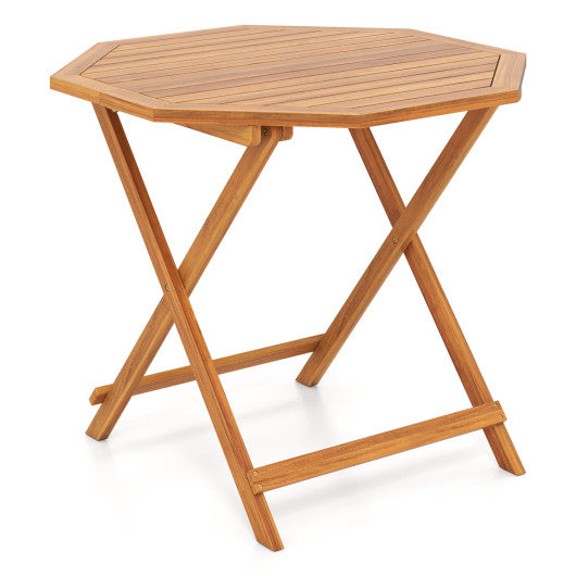 Acacia Wood Outdoor Folding Dining Table for 4 Octagonal with Slatted Tabletop