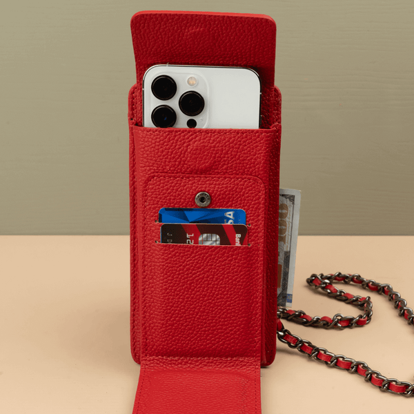 Leather Red Crossbody Bag Phone Wallet - Columbus