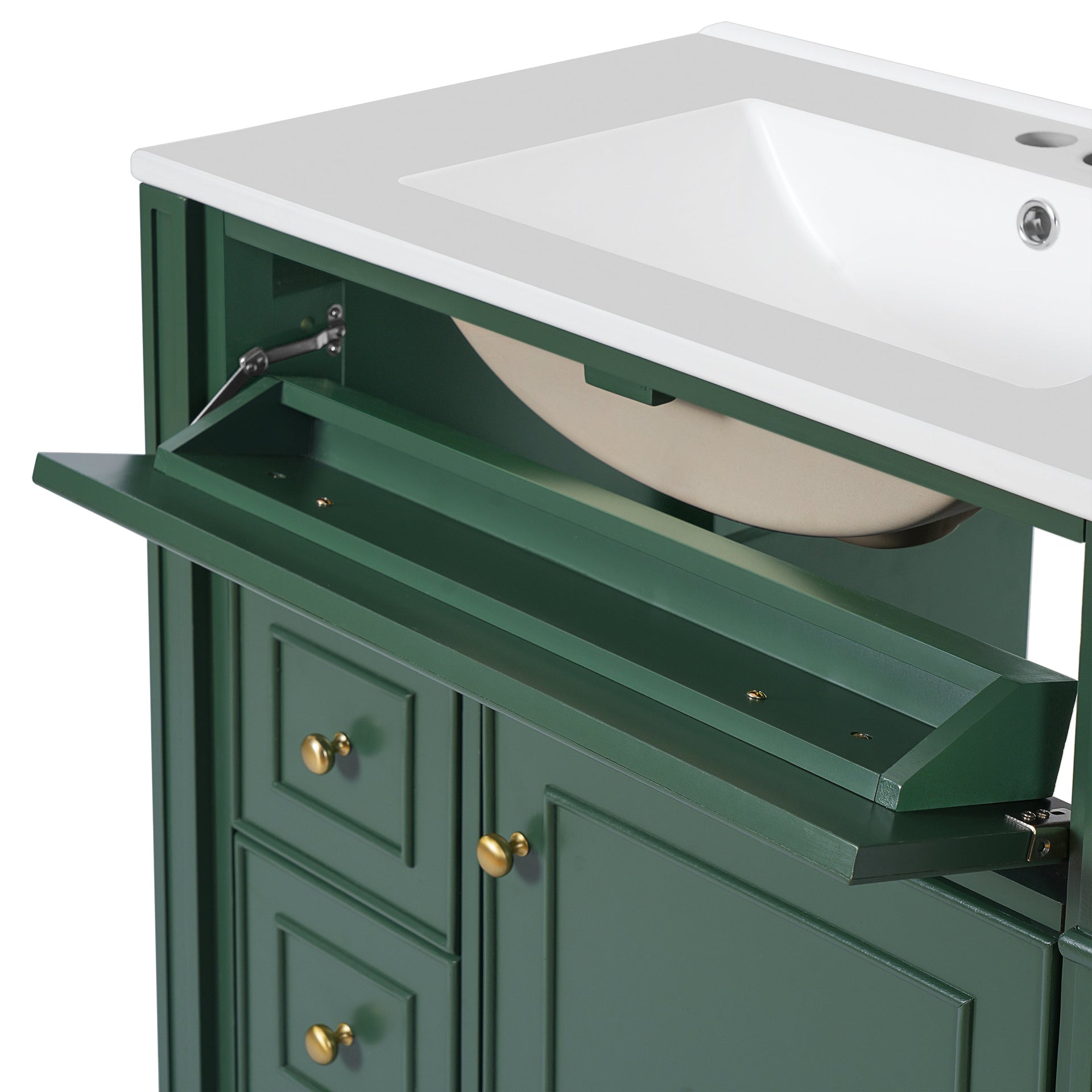 Bathroom Vanity with Ceramic Sink Basin, Cabinet with Soft-Close Doors and Organizer