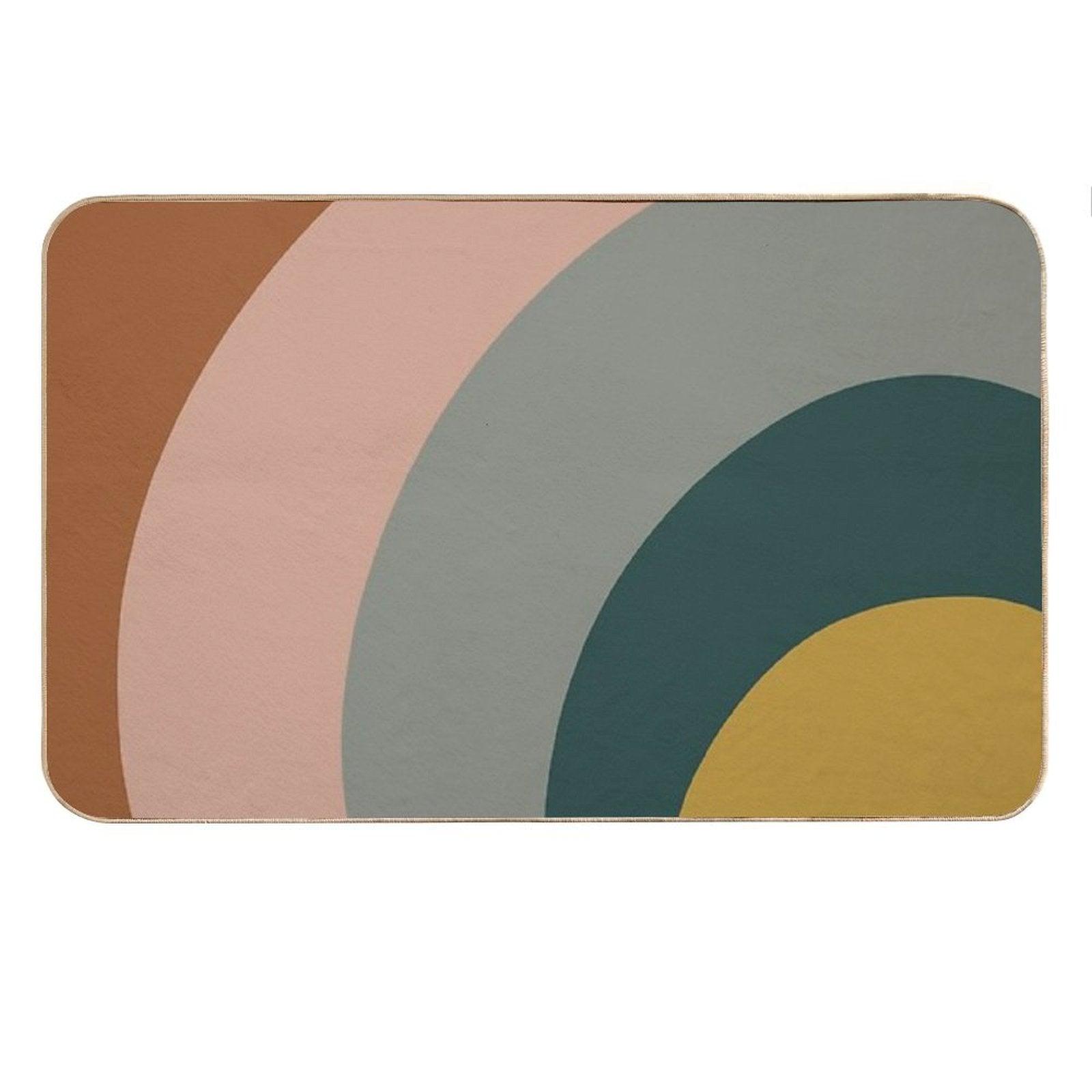 Sound Waves Minimalist Pattern in Mustard Yellow, Teal, Grey, Blush Pink, And Rust Bath Mat