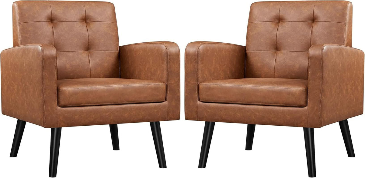 Brown PU Leather Midcentury Upholstered Ergonomic Armchair