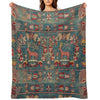 ANTIQUE  RED BLUE SWEDISH TAPESTRY WITH DEERS AND FLOWERS Throw Blanket