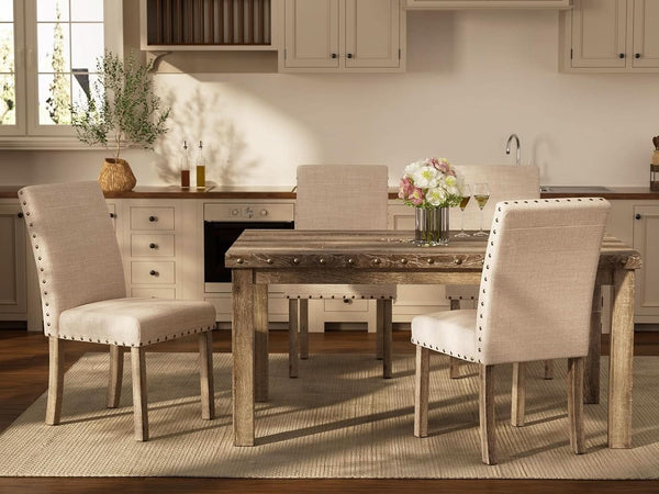 Rustic Dining Table Set Six NailheadAccents Chairs