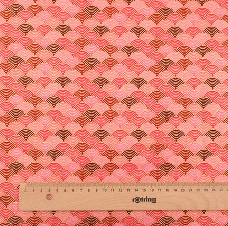 Japanese Floral Cotton Fabric, Handmade Wind-Stamped