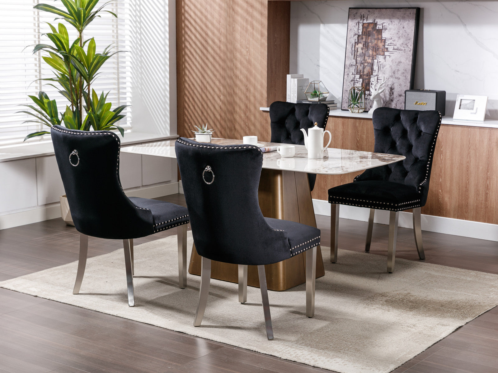 Nikki Collection Modern Tufted Solid Wood Velvet Upholstered Dining Chair with Chrome Legs