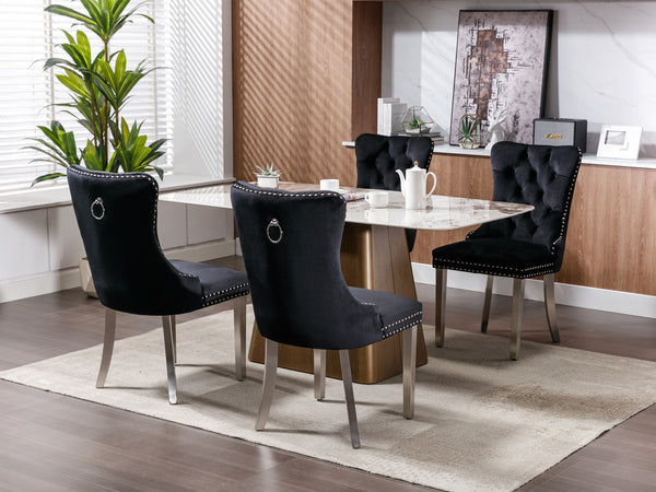 Nikki Collection Modern Tufted Solid Wood Velvet Upholstered Dining Chair with Chrome Legs