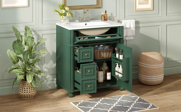 Bathroom Vanity with Ceramic Sink Basin, Cabinet with Soft-Close Doors and Organizer