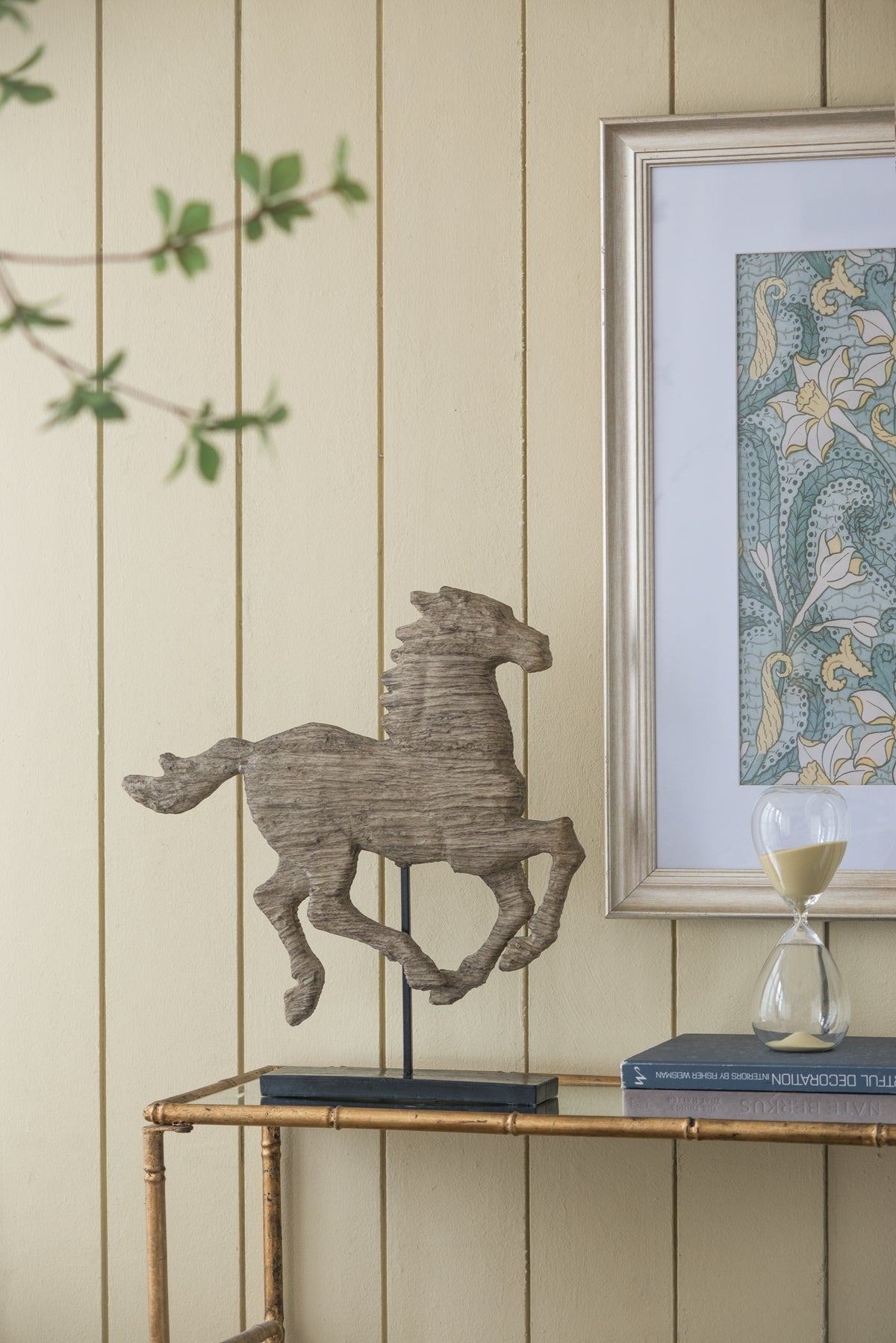 Antique Horse Statue on Stand — Defiance Spirited Horse Accent Sculpture