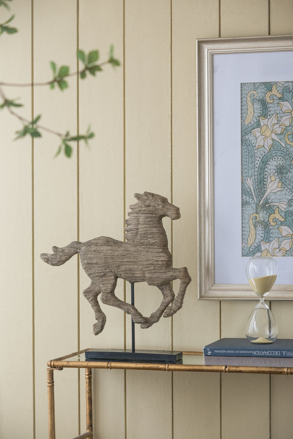 Antique Horse Statue on Stand — Defiance Spirited Horse Accent Sculpture