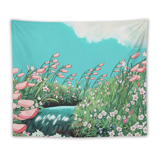 Anime Flowers in The River Scenery Tapestry