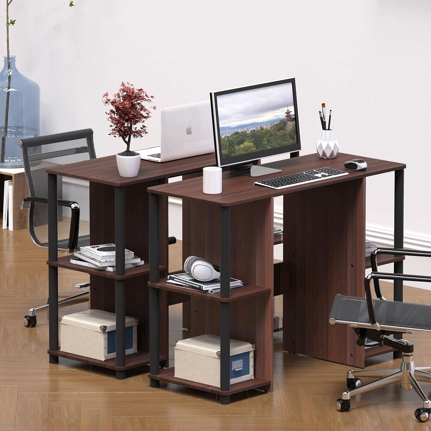 38 Inch Home Office Desk With Double Sided Shelves Cherry