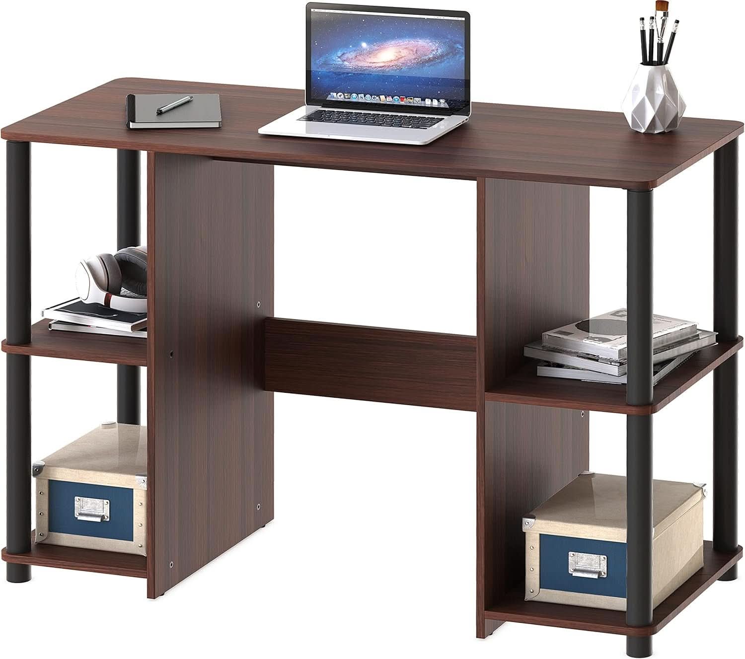 38 Inch Home Office Desk With Double Sided Shelves Cherry