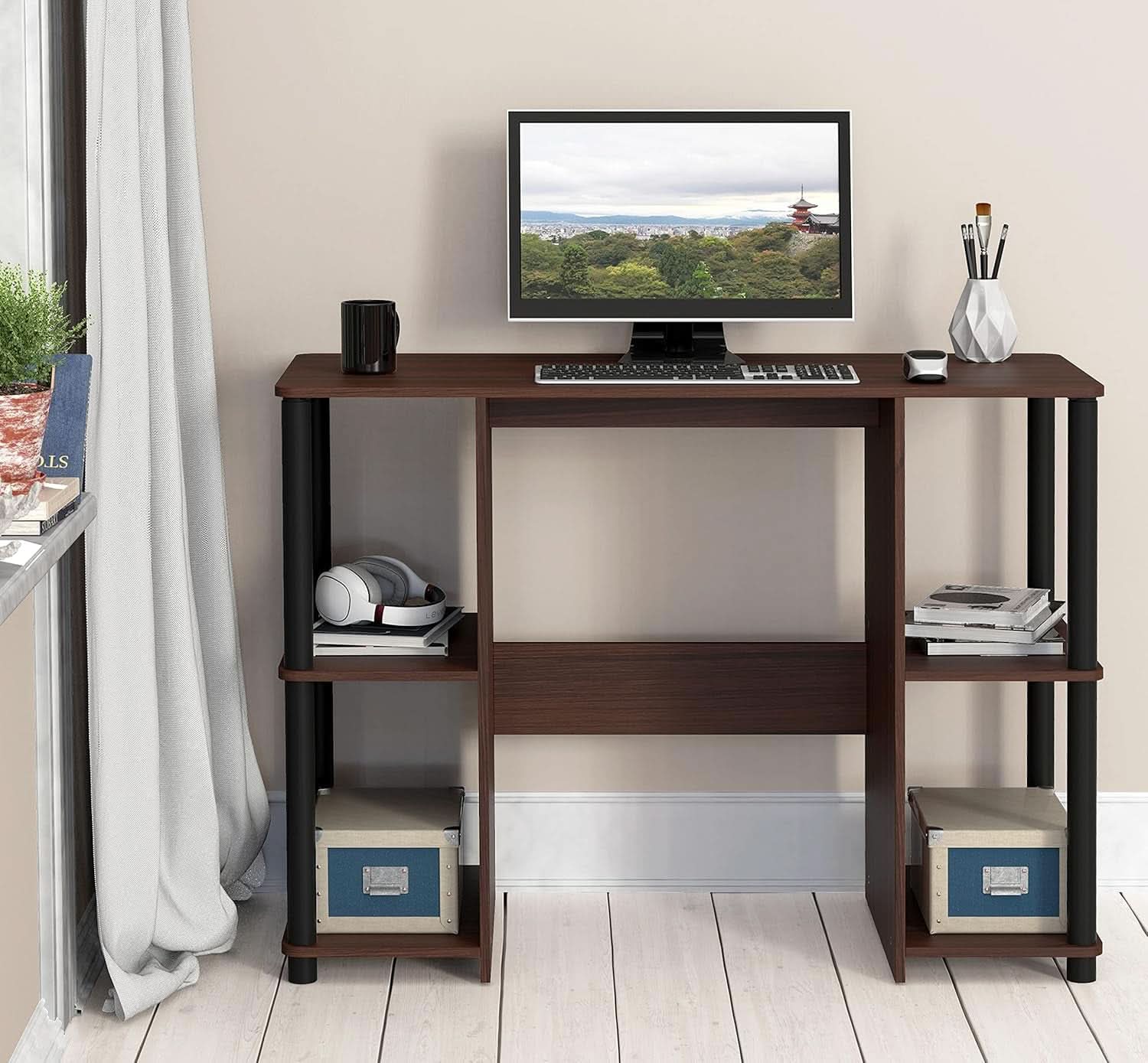 38 Inch Home Office Desk With Double Sided Shelves Cherry