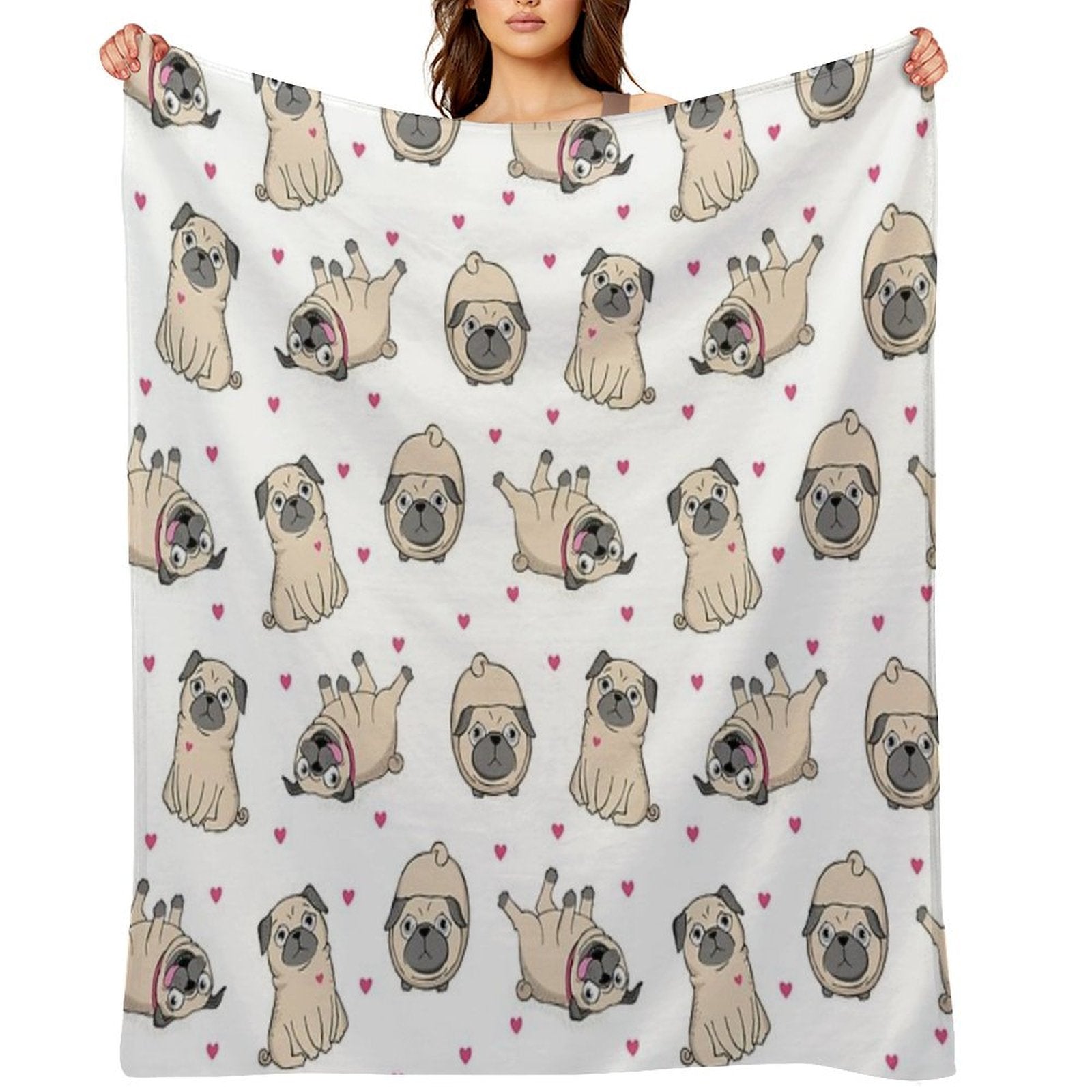 Seamless Pattern with Cute Pugs Eco-conscious Throw Blanket