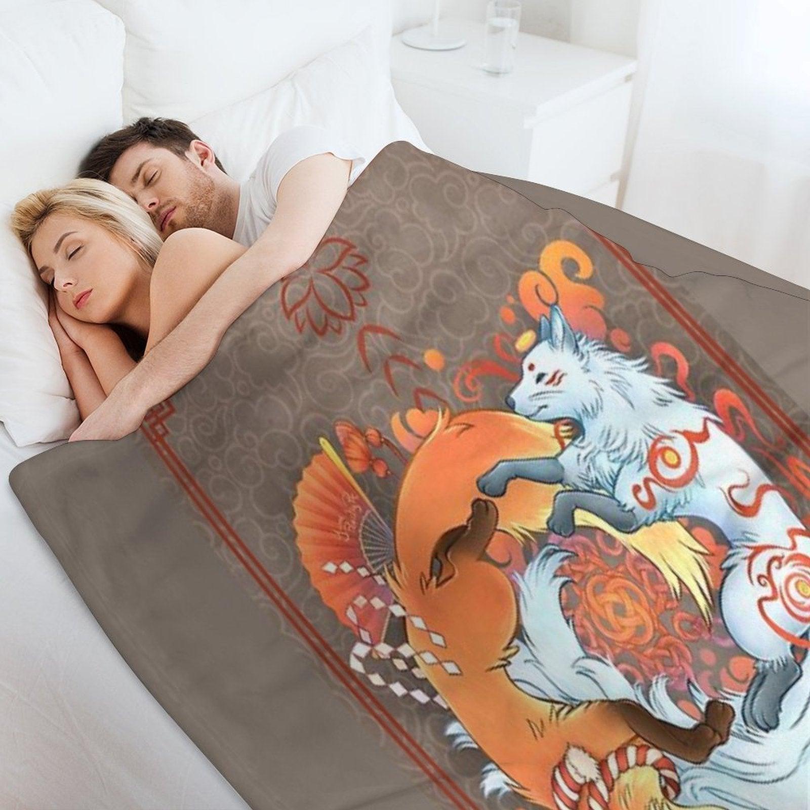 Kitsune Inari Fox Yin Yang Throw Blanket