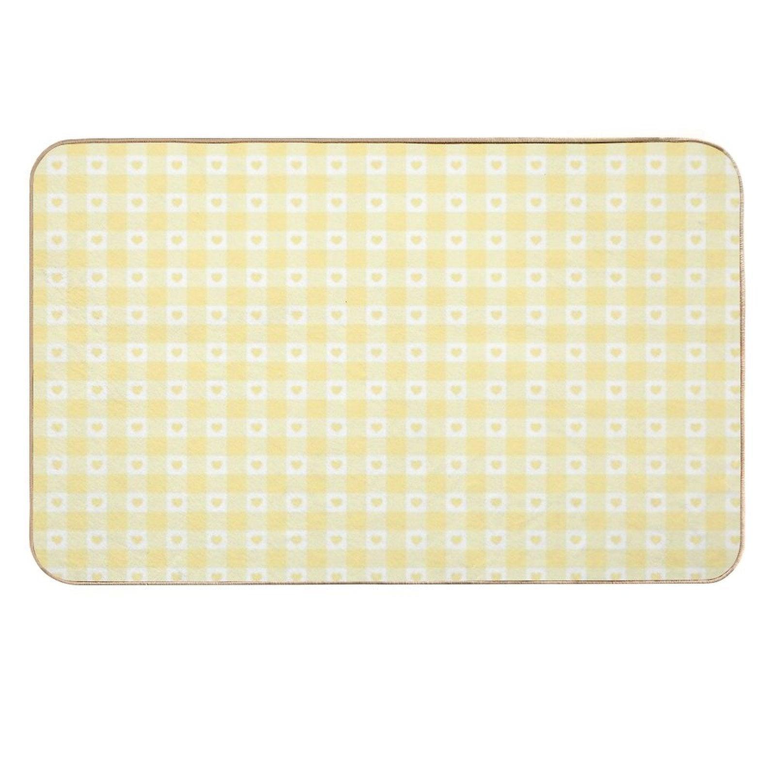 Yellow Heart Gingham Checkered Pattern  Non-Slip Bath Mat
