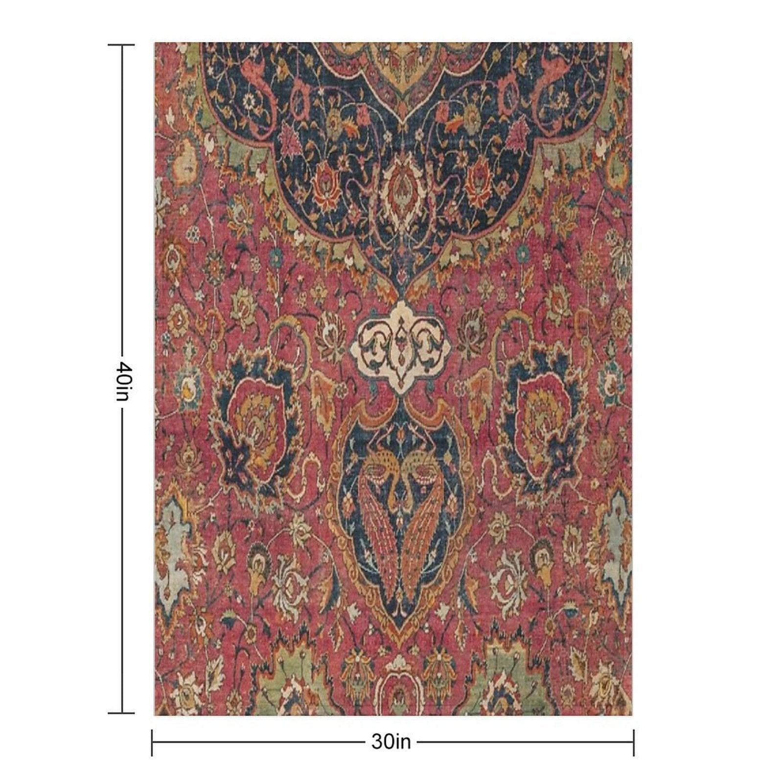 Persian Medallion Rug VIII  16th Century Distressed Red Green Blue Flowery Colorful Ornate Pattern Throw Blanket