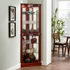 Corner Curio Dispaly Cabinet with Lights, Adjustable Tempered Glass Shelves, Mirrored Back,Cherry(E26 light bulb not included) - Cherry+MDF