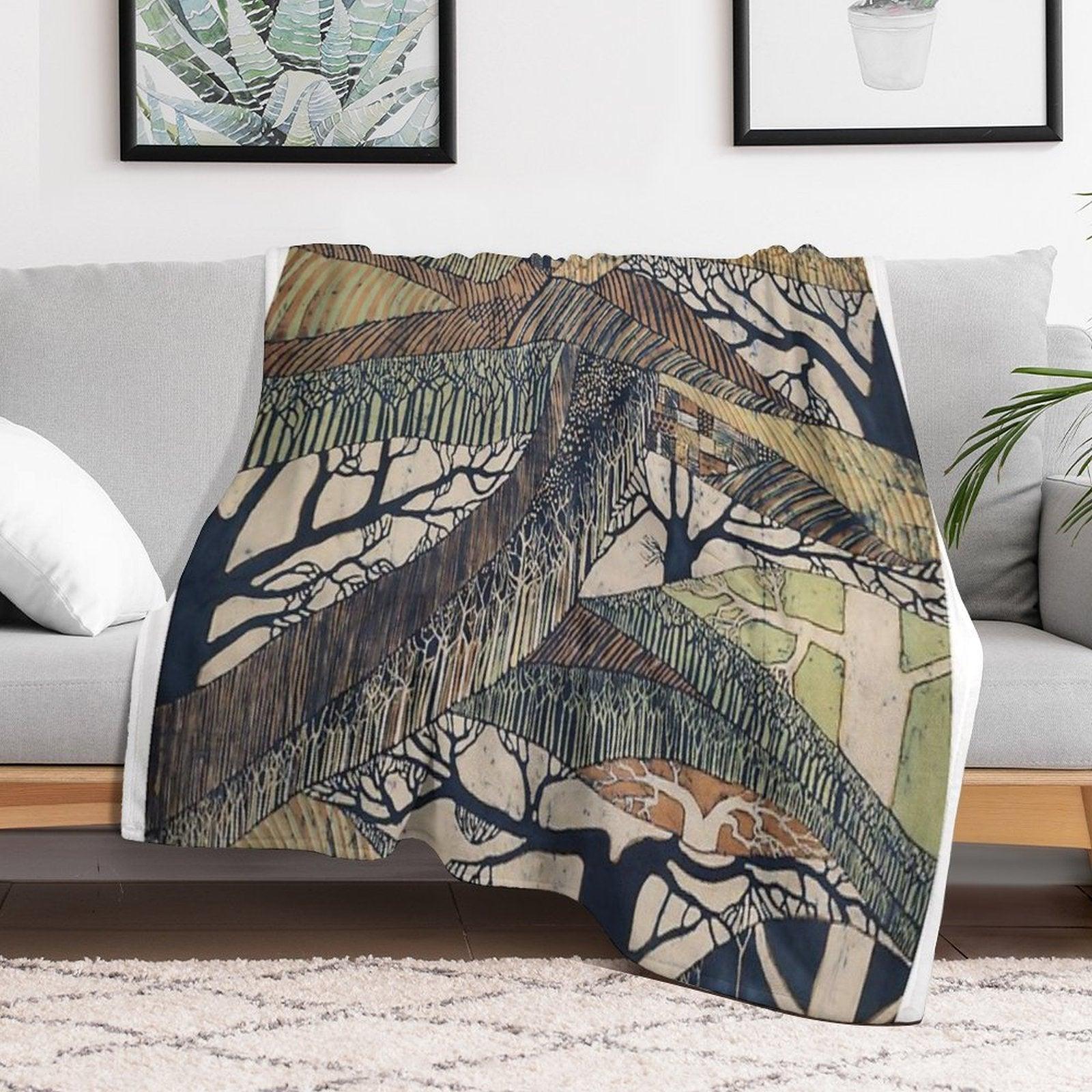 Marching Trees 1970's Batik Throw Blanket