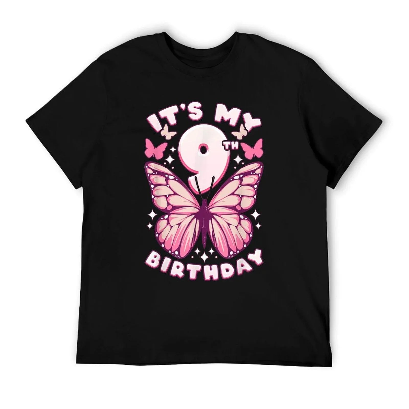 9th Birthday, Girl 9 Years, Butterflies And Number 9 T-Shirt