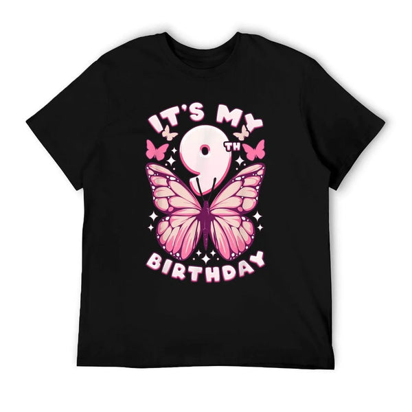 9th Birthday, Girl 9 Years, Butterflies And Number 9 T-Shirt