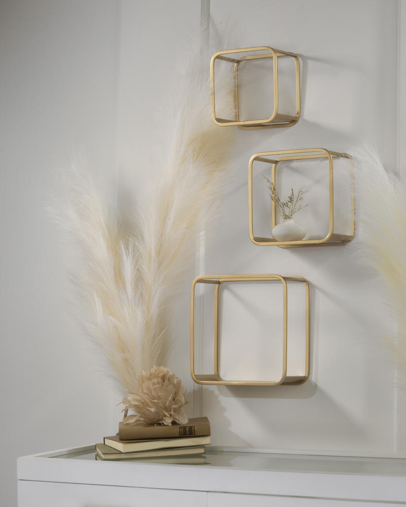 Square Cube Wall Shelves; Set of 3 - Metal