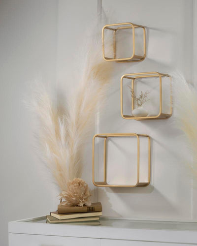 Square Cube Wall Shelves; Set of 3 - Metal