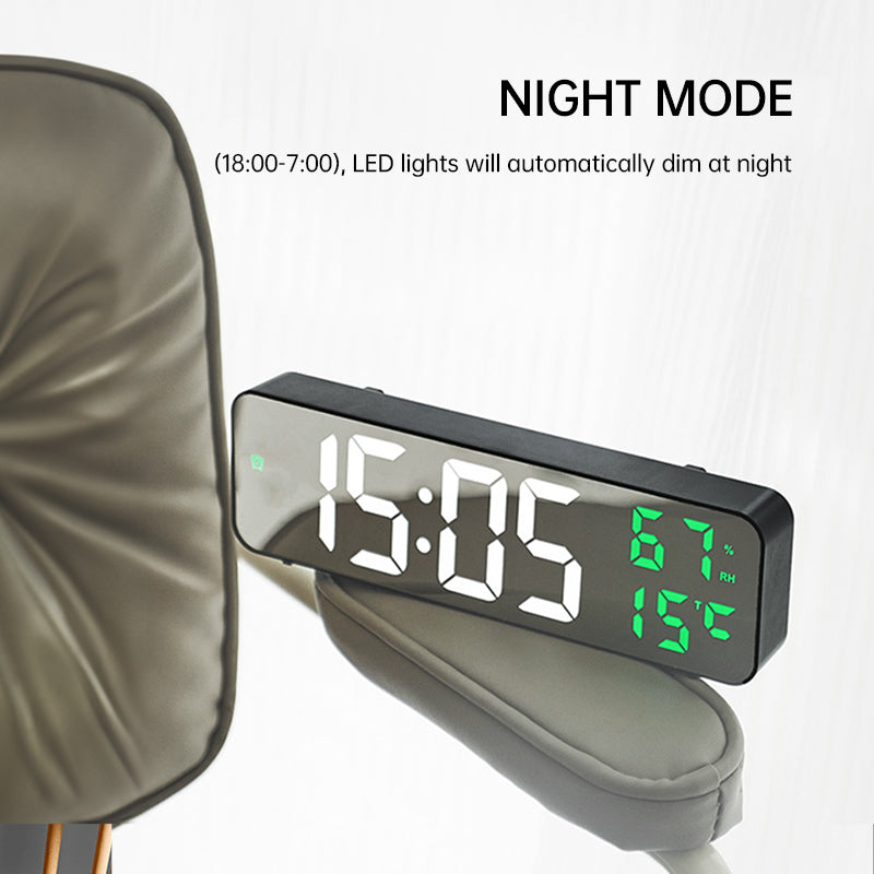 9-Inch Digital Wall Clock: Temp/Humid, Night Mode, Snooze, 12/24H, USB Plug-in LED Alarm Clock