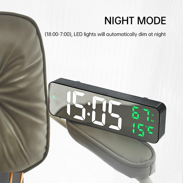 9-Inch Digital Wall Clock: Temp/Humid, Night Mode, Snooze, 12/24H, USB Plug-in LED Alarm Clock