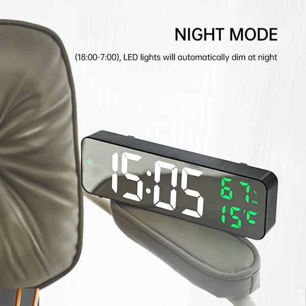 9-Inch Digital Wall Clock: Temp/Humid, Night Mode, Snooze, 12/24H, USB Plug-in LED Alarm Clock