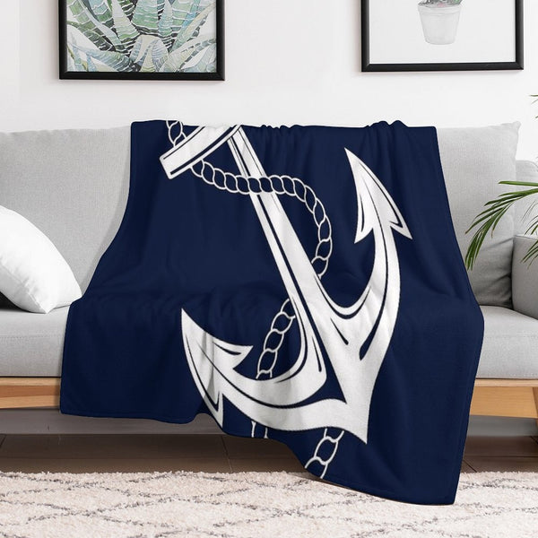 Anchor Nautical White & Navy Quick-dry Throw Blanket