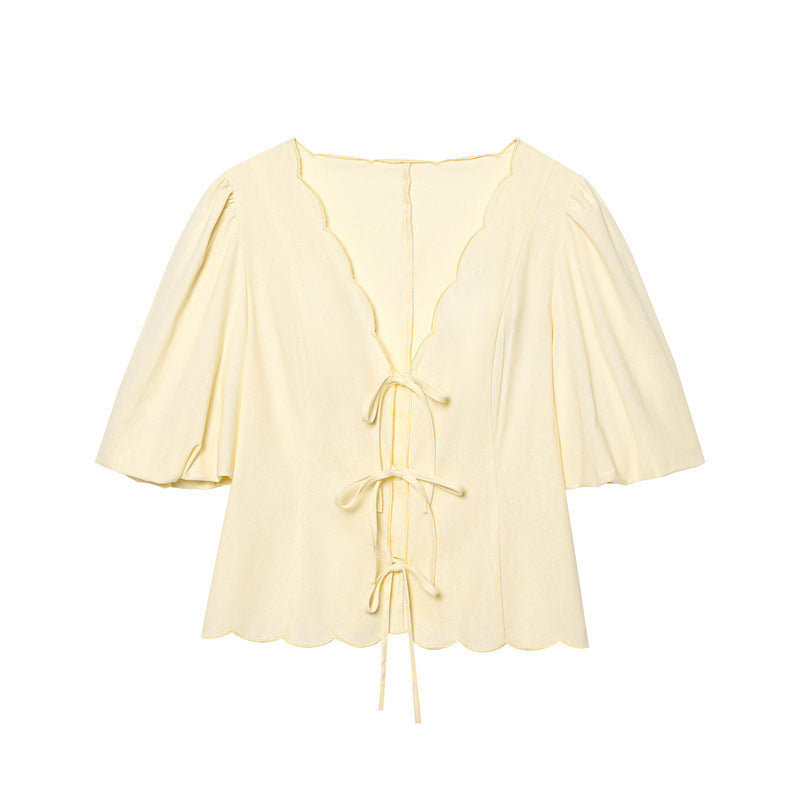 Elegant Solid Color Bubble Sleeve Blouse and Long Pants  Style Fashion Casual Loose Fit