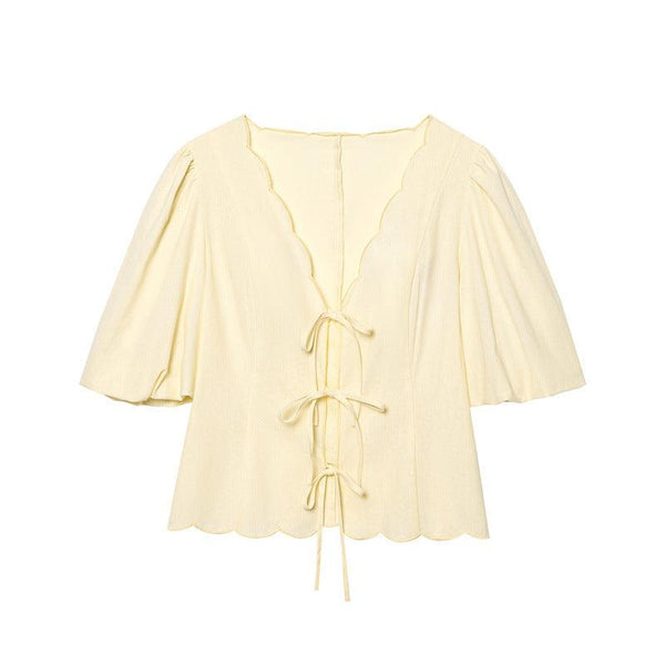 Elegant Solid Color Bubble Sleeve Blouse and Long Pants  Style Fashion Casual Loose Fit