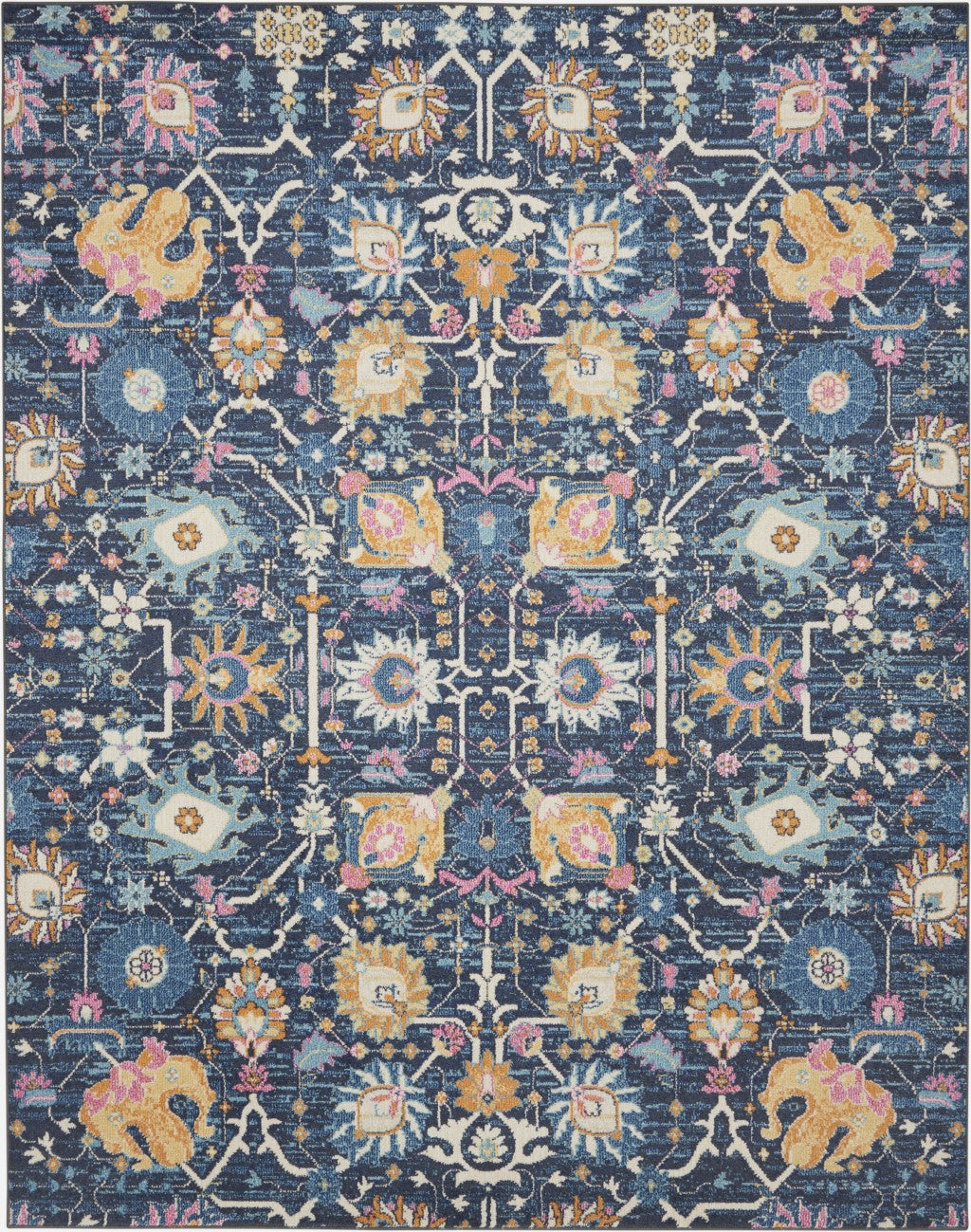 2' X 3' Navy Blue Floral Power Loom Area Rug