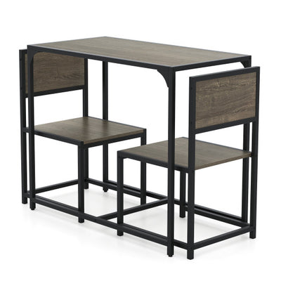 3 Pieces Dining Set Compact Table and 2 Chair with Metal Frame for Small Space-Oak