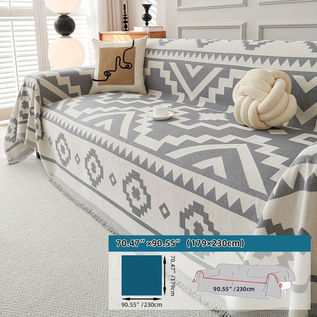 Boho-Chic All-Season Sofa Cover | Light Gray & Pet Proof Couch Cover