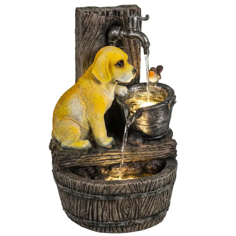Resin Puppy Garden Outdoor Water Fountain 22 Inch