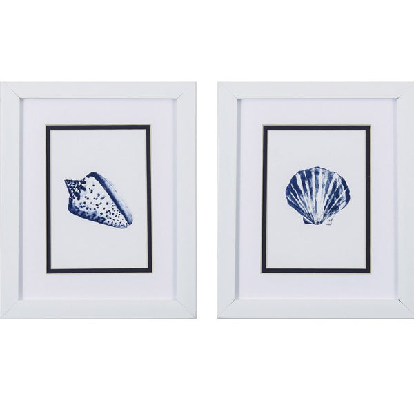 Set Of Two Blue And White Seashell Wall Art