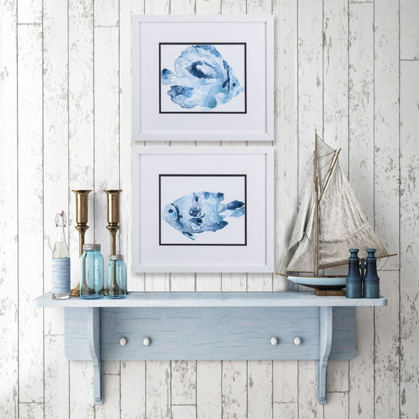 Set Of 2 Blue Watercolor Fish A Framed Art
