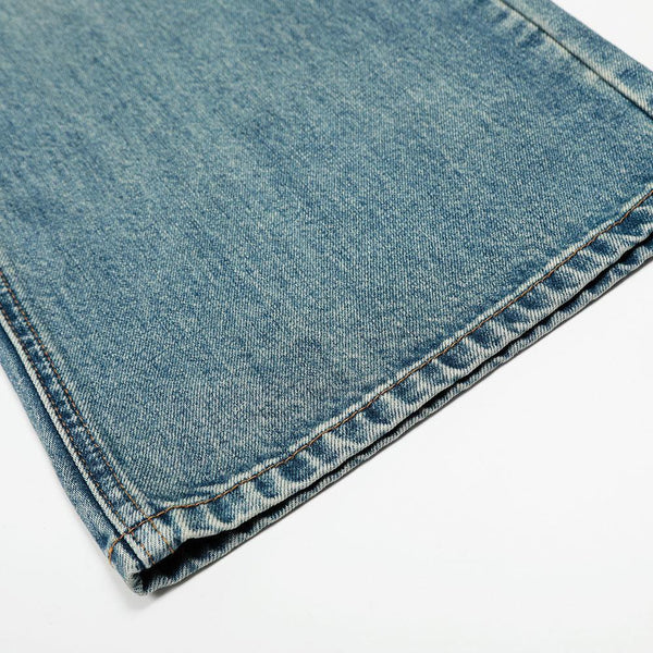 Hole-Washed Denim Long Pants Men's Loose Faded Whitewashed Wide-Leg Straight Trousers European and American Street Fashion Versatile Dad Pants