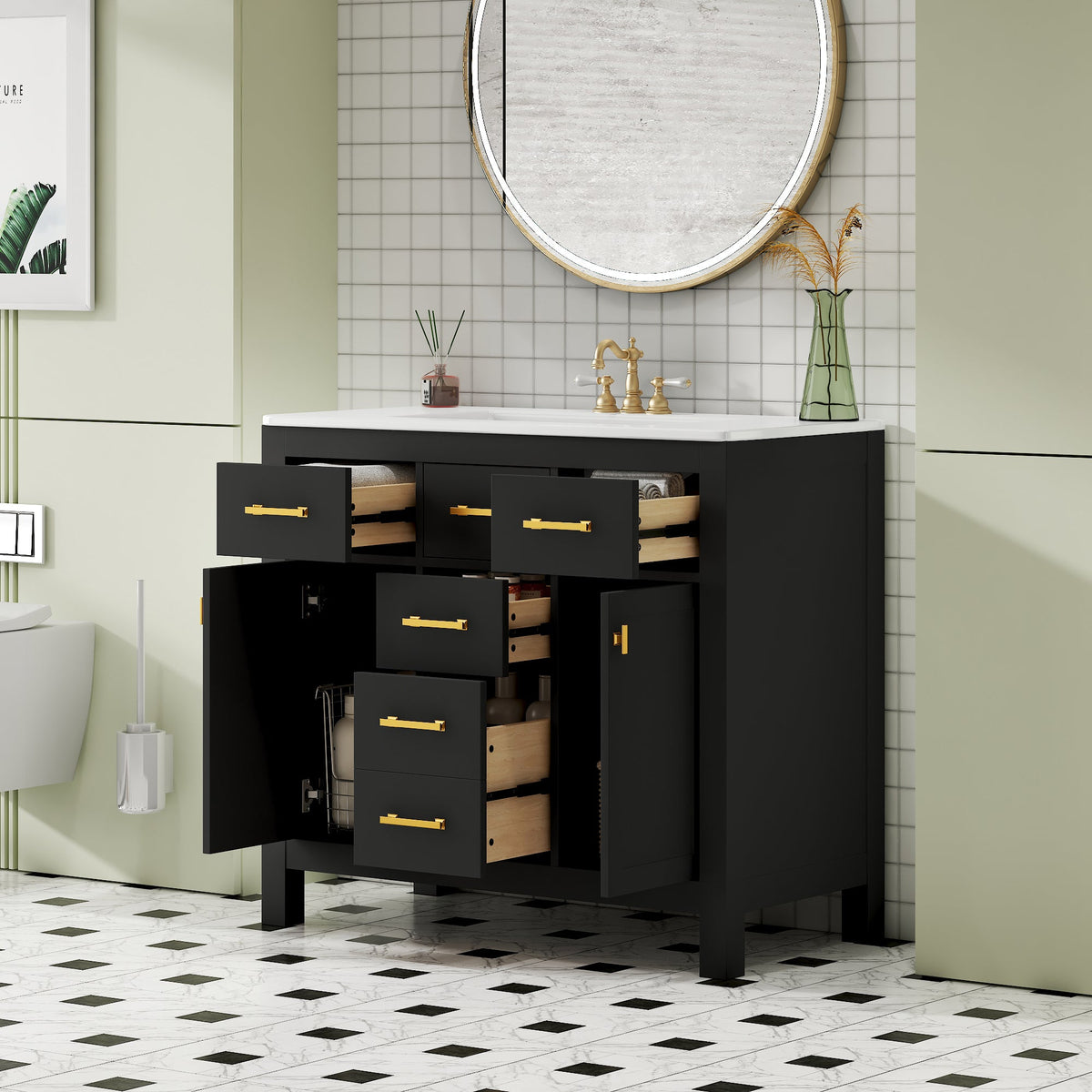 36'' Bathroom Vanity with Ceramic Sink Combo
