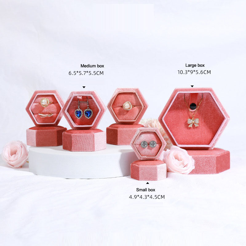 Hexagonal jewelry box, high-end Korean velvet ring earring box, jewelry box, jewelry packaging box