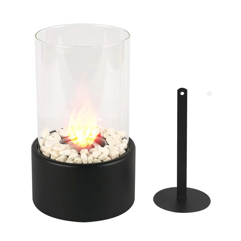 Desktop alcohol fireplace light indoor stainless steel small portable heating stove circular glass bar atmosphere light